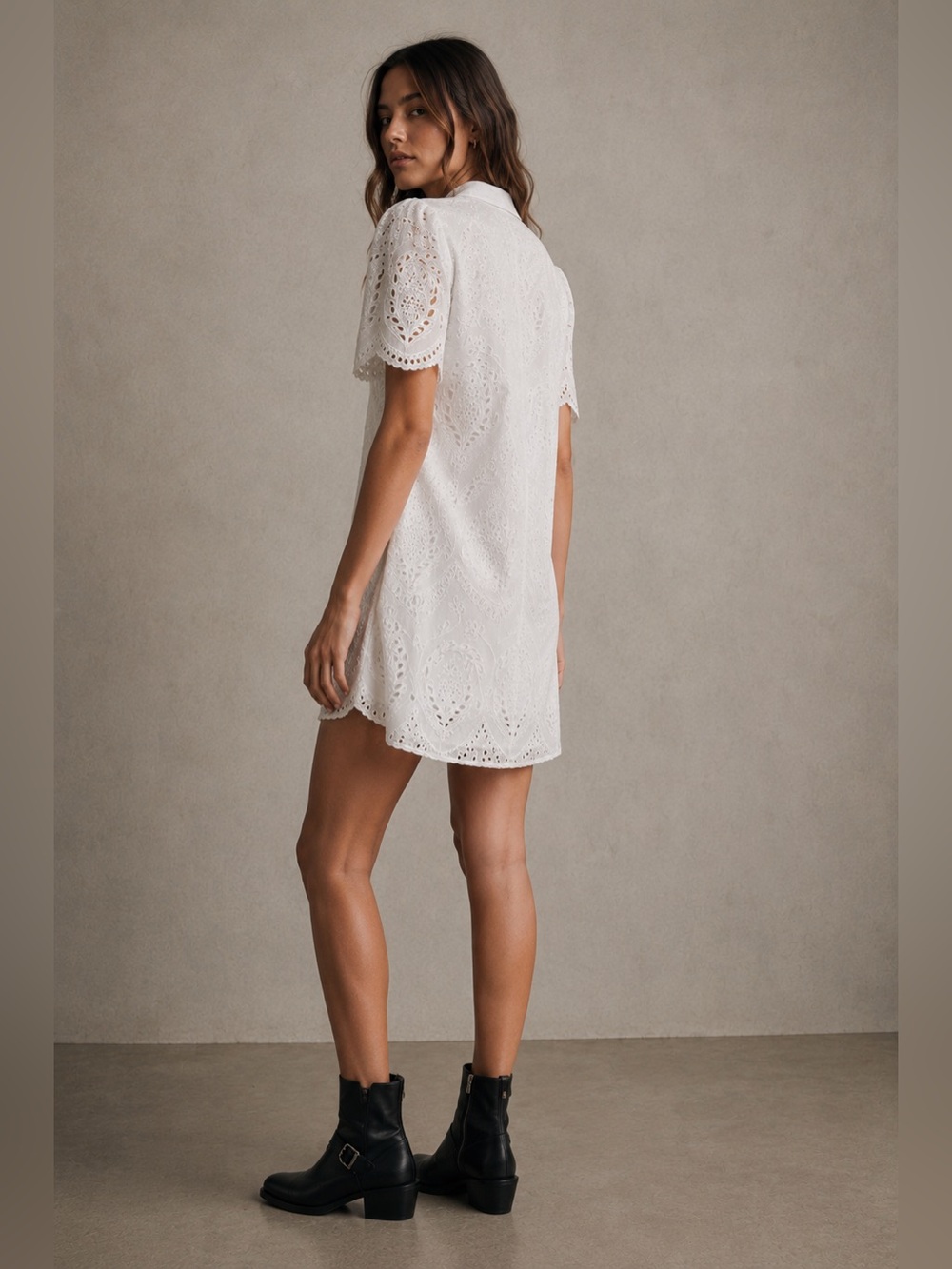 ALLSAINTS Cecee White Eyelet Mini Shirt Dress US 2 UK 6 EU 34 - Picture 2 of 12